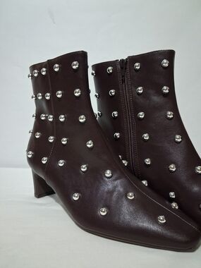 A New Day Dark Brown Tigris 7.5 W Silver Studded Ankle Boots